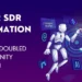 AI for SDR Automation: A robot and person interacting with digital elements, symbolizing doubled opportunity creation.
