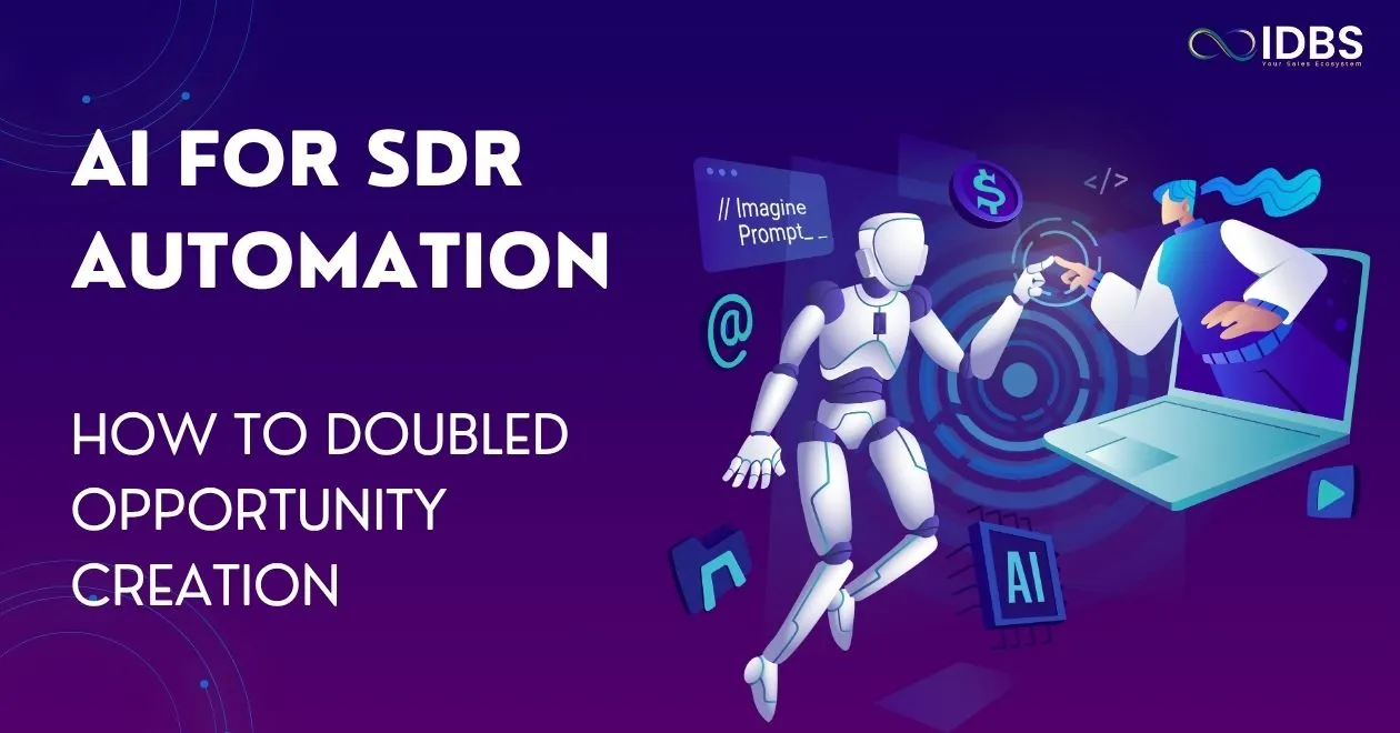 AI for SDR Automation: A robot and person interacting with digital elements, symbolizing doubled opportunity creation.